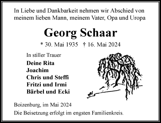 Traueranzeige von Georg Schaar 