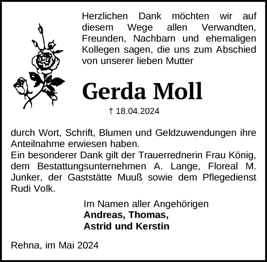 Traueranzeige von Gerda Moll 