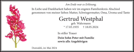 Traueranzeige von Gertrud Westphal 