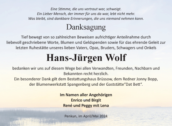 Traueranzeige von Hans-Jürgen Wolf von Nordkurier Pasewalker Zeitung