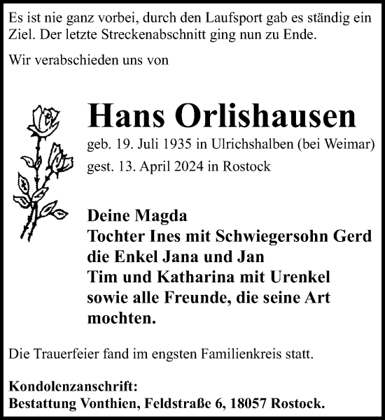 Traueranzeige von Hans Orlishausen 