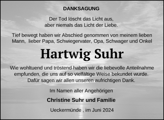 Traueranzeige von Hartwig Suhr 