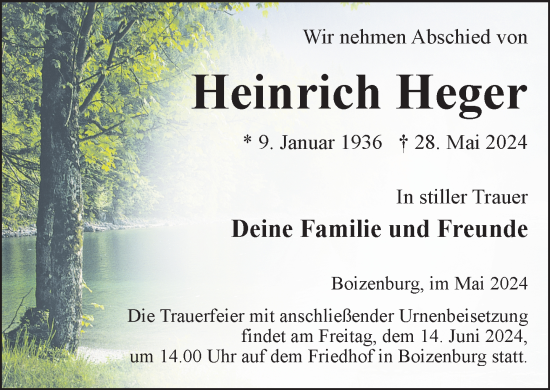 Traueranzeige von Heinrich Heger 