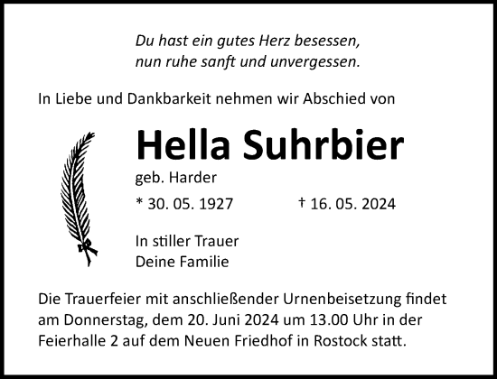 Traueranzeige von Hella Suhrbier 