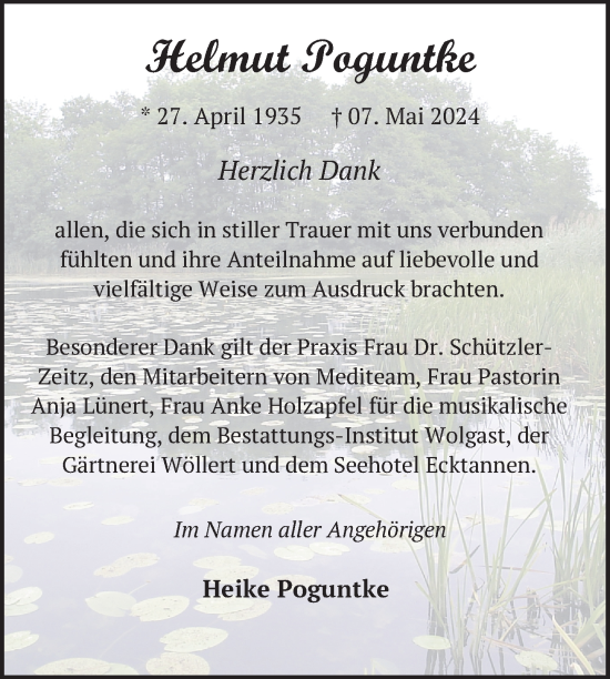 Traueranzeige von Helmut Poguntke von Nordkurier Müritz-Zeitung