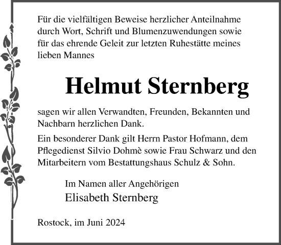 Traueranzeige von Helmut Sternberg 