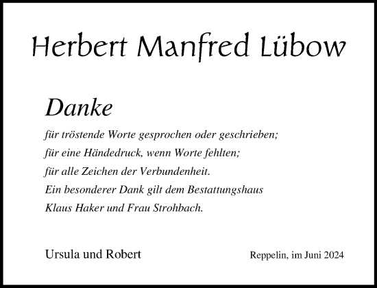 Traueranzeige von Herbert Manfred Lübow 