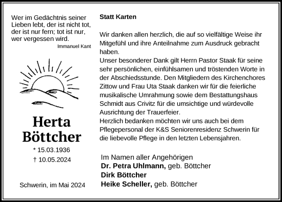 Traueranzeige von Herta Böttcher 