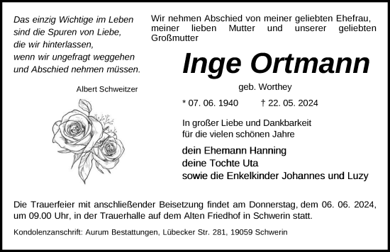 Traueranzeige von Inge Ortmann 