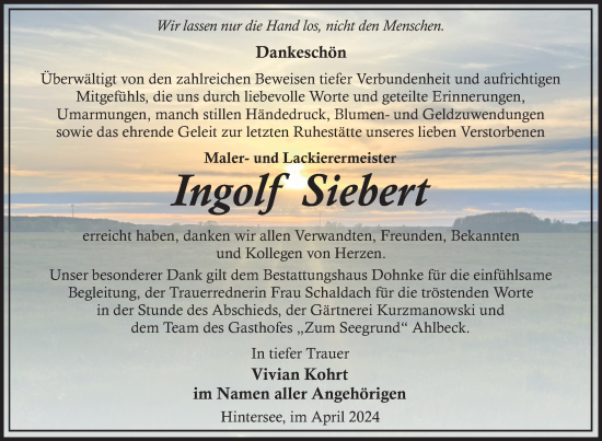 Traueranzeige von Ingolf Siebert von Nordkurier Pasewalker Zeitung