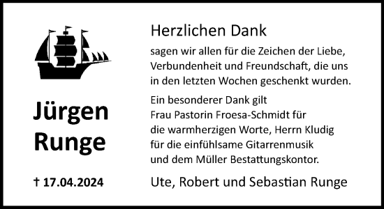 Traueranzeige von Jürgen Runge von Norddeutsche Neueste Nachrichten