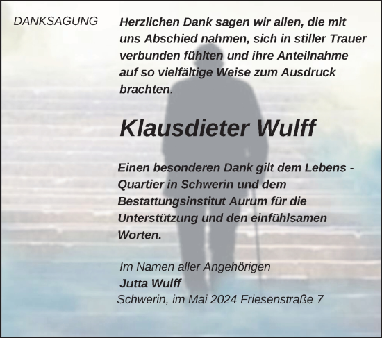Traueranzeige von Klausdieter Wulff 
