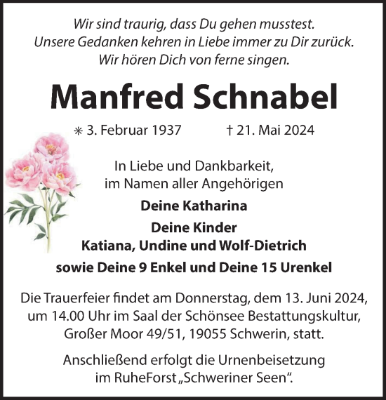 Traueranzeige von Manfred Schnabel 