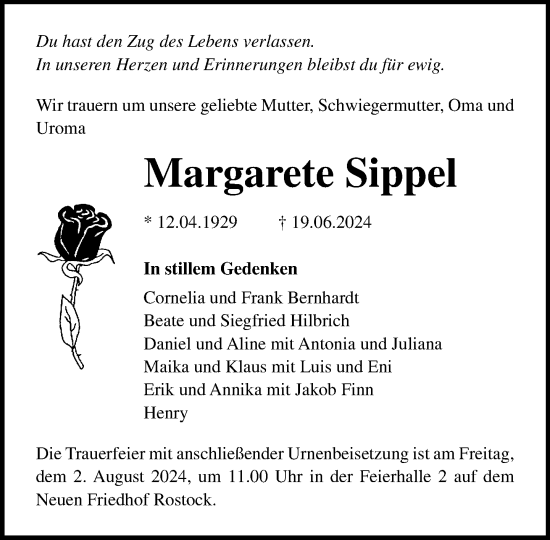 Traueranzeige von Margarete Sippel von Norddeutsche Neueste Nachrichten