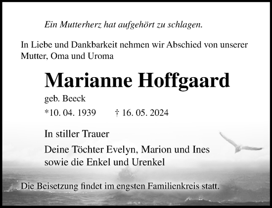 Traueranzeige von Marianne Hoffgaard 