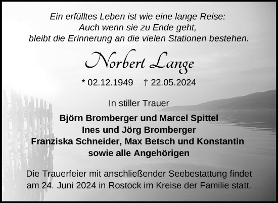 Traueranzeige von Norbert Lange von Nordkurier Neubrandenburger Zeitung