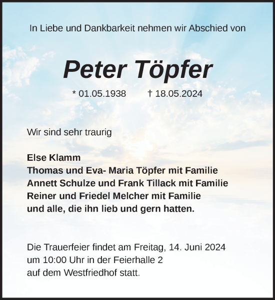 Traueranzeige von Peter Töpfer 