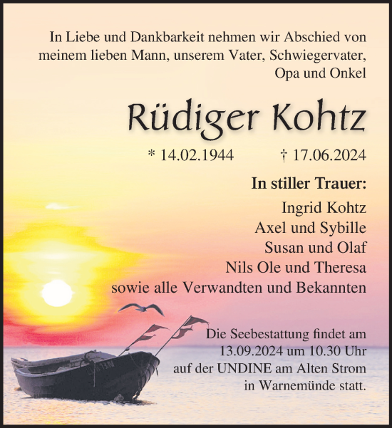 Traueranzeige von Rüdiger Kohtz von Norddeutsche Neueste Nachrichten