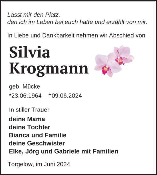 Traueranzeige von Silvia Krogmann von Nordkurier Haff-Zeitung