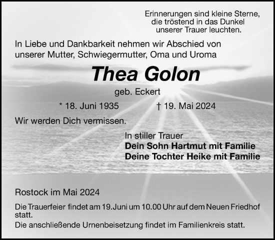 Traueranzeige von Thea Golon 