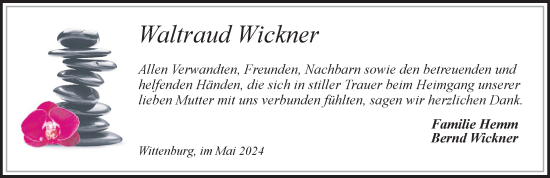 Traueranzeige von Waltraud Wickner 