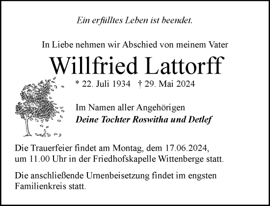 Traueranzeige von Willfried Lattorff 