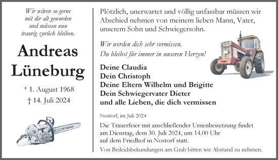 Traueranzeige von Andreas Lüneburg von Hagenower Kreisblatt