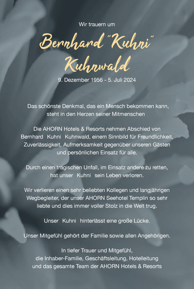  Traueranzeige für Bernhard Kuhnwald vom 24.07.2024 aus Uckermark Kurier Templiner Zeitung