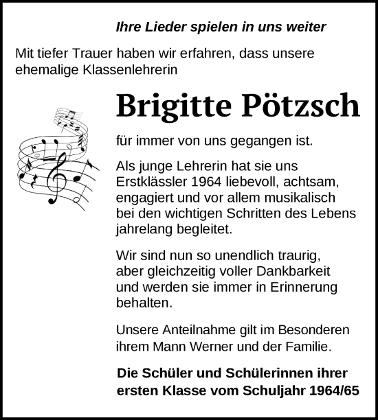 Traueranzeige von Brigitte Pötzsch von Nordkurier Mecklenburger Schweiz