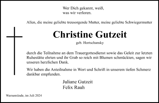 Traueranzeige von Christine Gutzeit von Norddeutsche Neueste Nachrichten