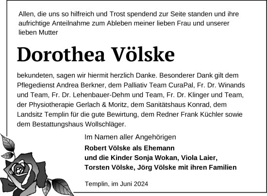 Traueranzeige von Dorothea Völske von Uckermark Kurier Templiner Zeitung