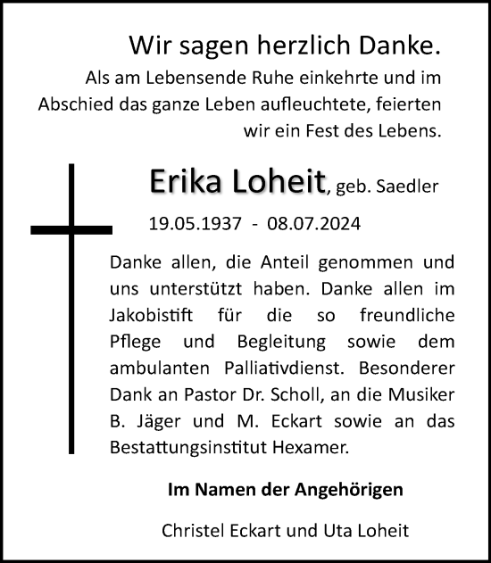 Traueranzeige von Erika Loheit von Norddeutsche Neueste Nachrichten