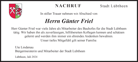 Traueranzeige von Günter Friel 