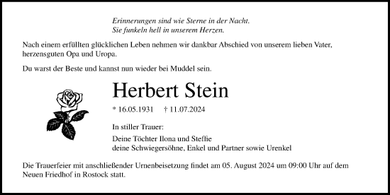 Traueranzeige von Herbert Stein von Norddeutsche Neueste Nachrichten