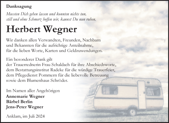 Traueranzeige von Herbert Wegner von Nordkurier Grosso