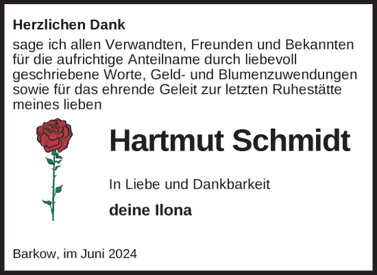 Traueranzeige von Hertmut  Schmidt von Nordkurier Neubrandenburger Zeitung