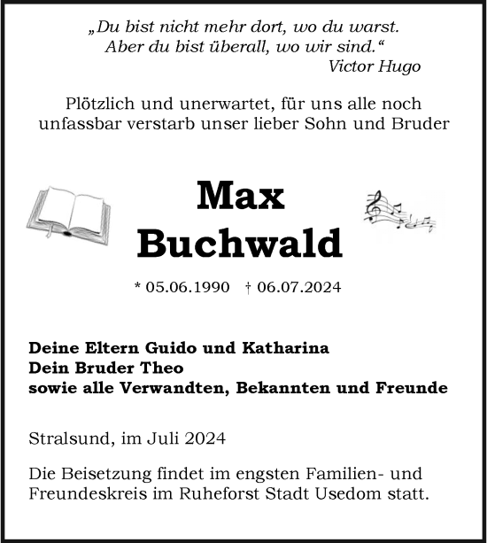 Traueranzeige von Max Buchwald von Nordkurier Neubrandenburger Zeitung