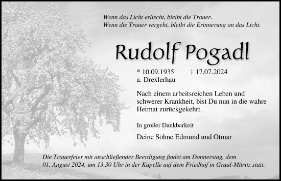 Traueranzeige von Rudolf Pogadl von Parchim und Lübz