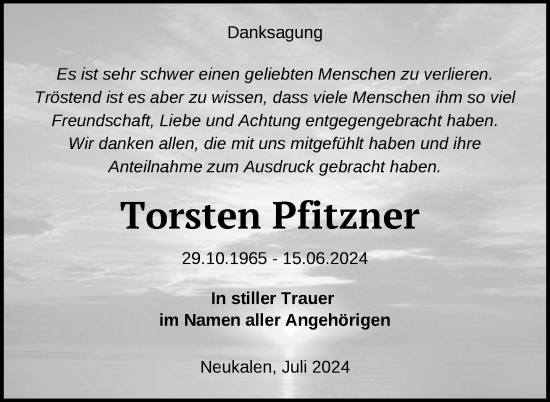 Traueranzeige von Torsten Pfitzner von Nordkurier Mecklenburger Schweiz