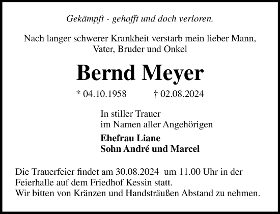 Traueranzeige von Bernd Meyer von Norddeutsche Neueste Nachrichten