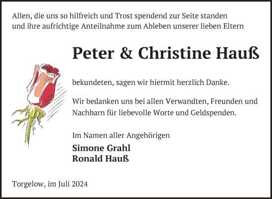 Traueranzeige von Christine Hauß von Nordkurier Haff-Zeitung