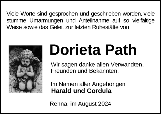 Traueranzeige von Dorieta Path von Gadebusch - Rehnaer Zeitung