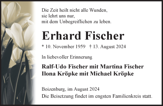 Traueranzeige von Erhard Fischer von Hagenower Kreisblatt