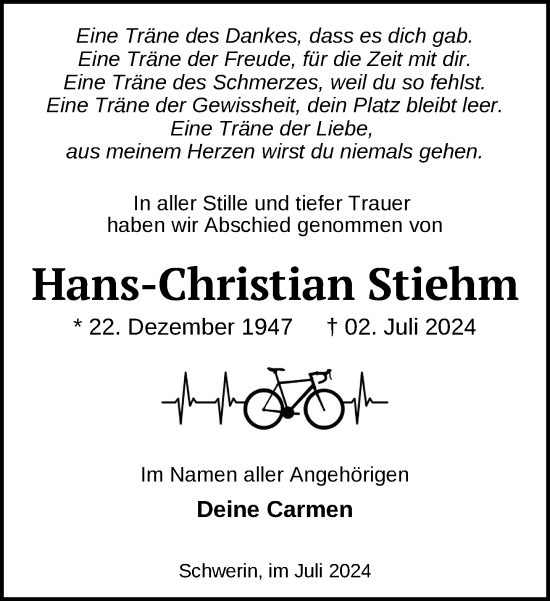 Traueranzeige von Hans-Christian Stiehm von Zeitung für die Landeshauptstadt