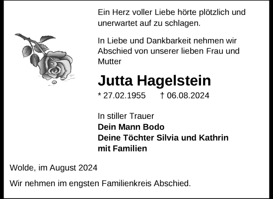 Traueranzeige von Jutta Hagelstein von Nordkurier Mecklenburger Schweiz