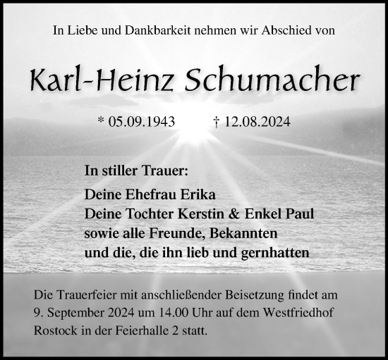 Traueranzeige von Karl-Heinz Schumacher von Norddeutsche Neueste Nachrichten