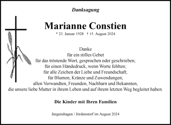 Traueranzeige von Marianne Constien von Nordkurier Mecklenburger Schweiz