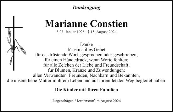 Traueranzeige von Marianne Constien von Güstrow und Bützow