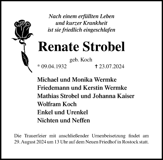 Traueranzeige von Renate Strobel von Norddeutsche Neueste Nachrichten