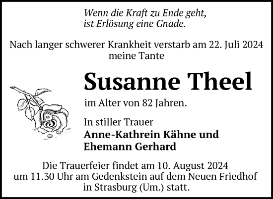 Traueranzeige von Susanne Theel von Nordkurier Pasewalker Zeitung